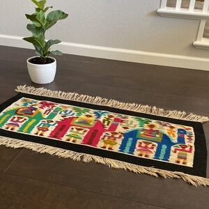 Colorful Egyptian Aztec Iranian Camel People Vintage Small wool Runner Pink